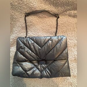 Zara Metallic Gray Quilted Shoulder Bag